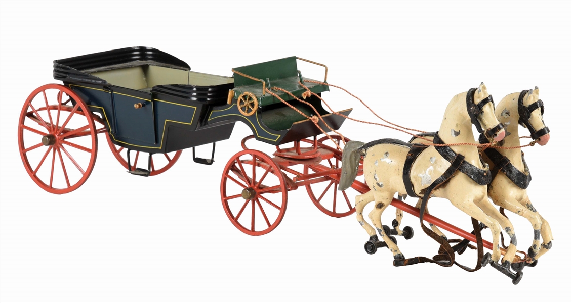 VERY EARLY GERMAN HAND-P[AINTED HORSE-DRAWN CARRIAGE.