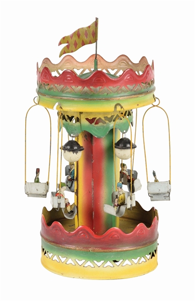 EARLY GERMAN WIND-UP MERRY-GO-ROUND SWING TOY.