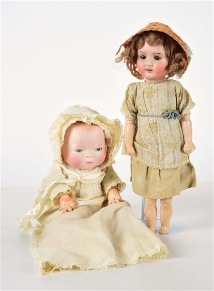 LOT OF 2: EARLY 20TH CENTURY GERMAN BISQUE HEAD DOLLS.