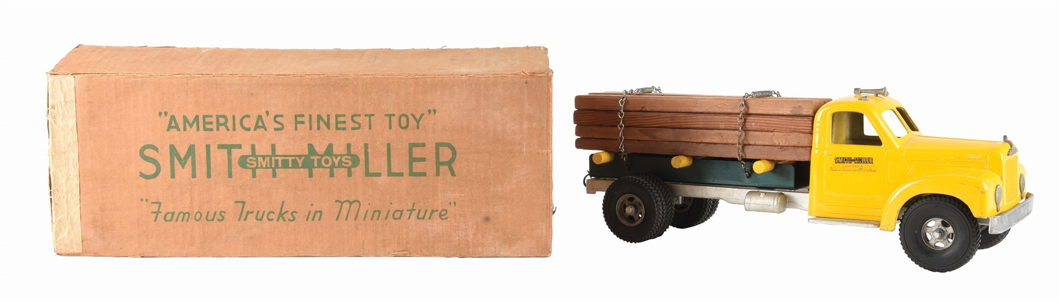 PRESSED STEEL SMITH-MILLER TOY LUMBER TRUCK.