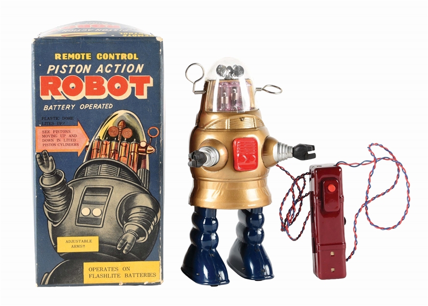 ORIGINAL JAPANESE BATTERY-OPERATED REMOTE CONTROL PISTON-ACTION ROBOT.