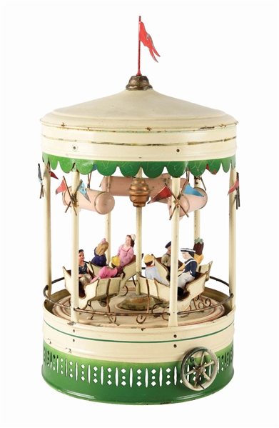 EARLY HAND-PAINTED BING CAROUSEL WITH ZEPPELINS STEAM TOY.