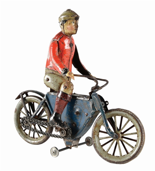 EARLY GERMAN GUNTHERMAN TIN LITHO WIND-UP MOTORCYCLE TOY.