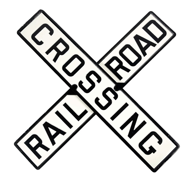 CAST IRON RAILROAD CROSSING TWO PIECE SIGN. 