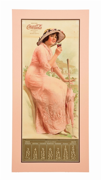 1915 COCA-COLA CALENDAR FEATURING ELAINE WITH A COMPLETE PAD.