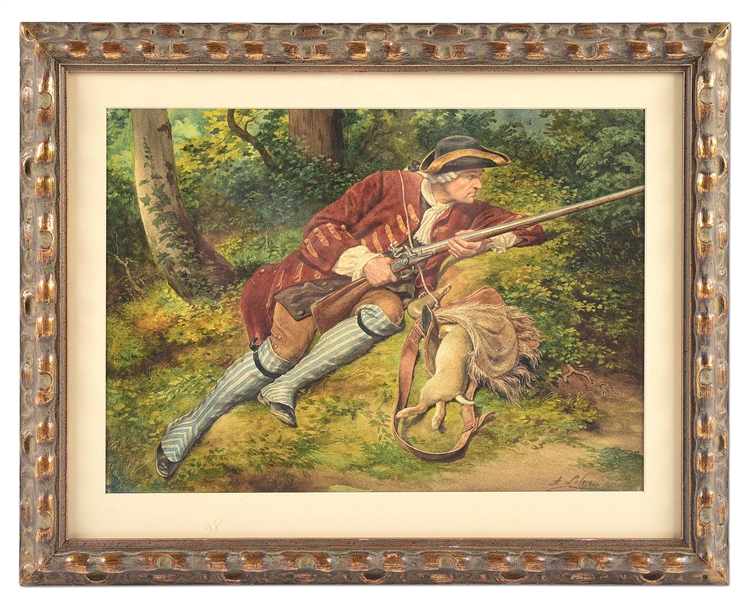 JEAN BAUTISTE-AUGUSTE LELOIR, FRENCH 1809-1892; PORTRAIT OF A HUNTSMAN WITH FOWLER AND GAME.