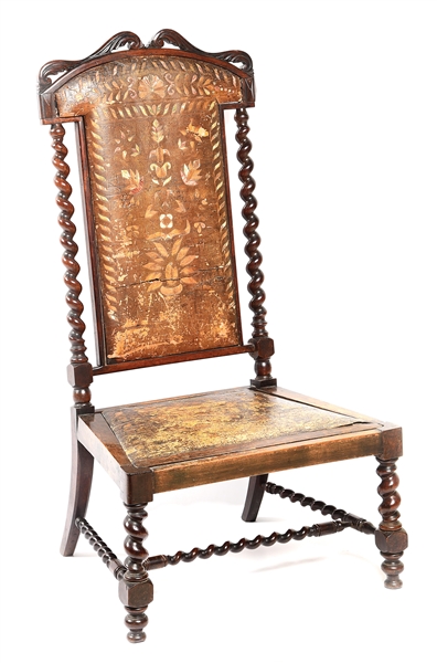 EARLY ENGLISH CHAIR WITH NATIVE QUILLWORK. 