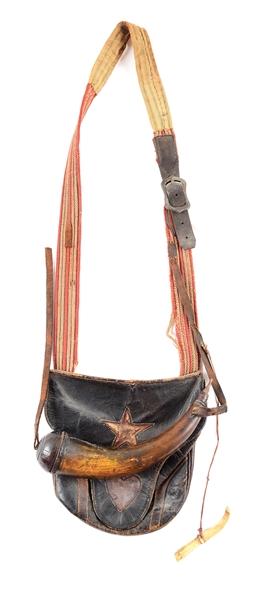 FINE YORK COUNTY HUNTING BAG DECORATED WITH STAR AND HEART.