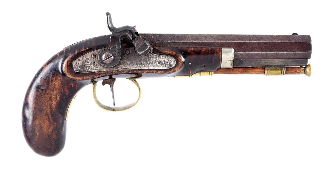 (A) PERCUSSION KENTUCKY PISTOL WITH BELTHOOK.