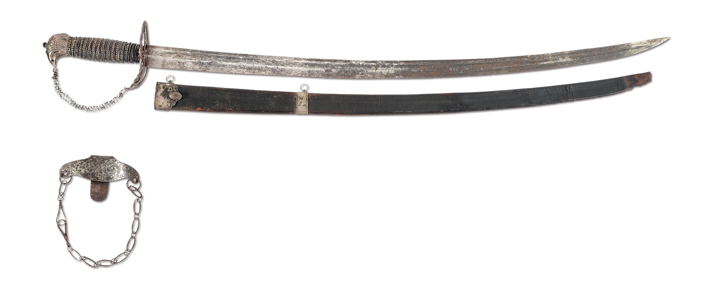 SILVER HILTED EAGLE POMMEL SWORD WITH SCABBARD AND HANGER , ATTRIBUTED TO COL. ADAM HUBLEY.