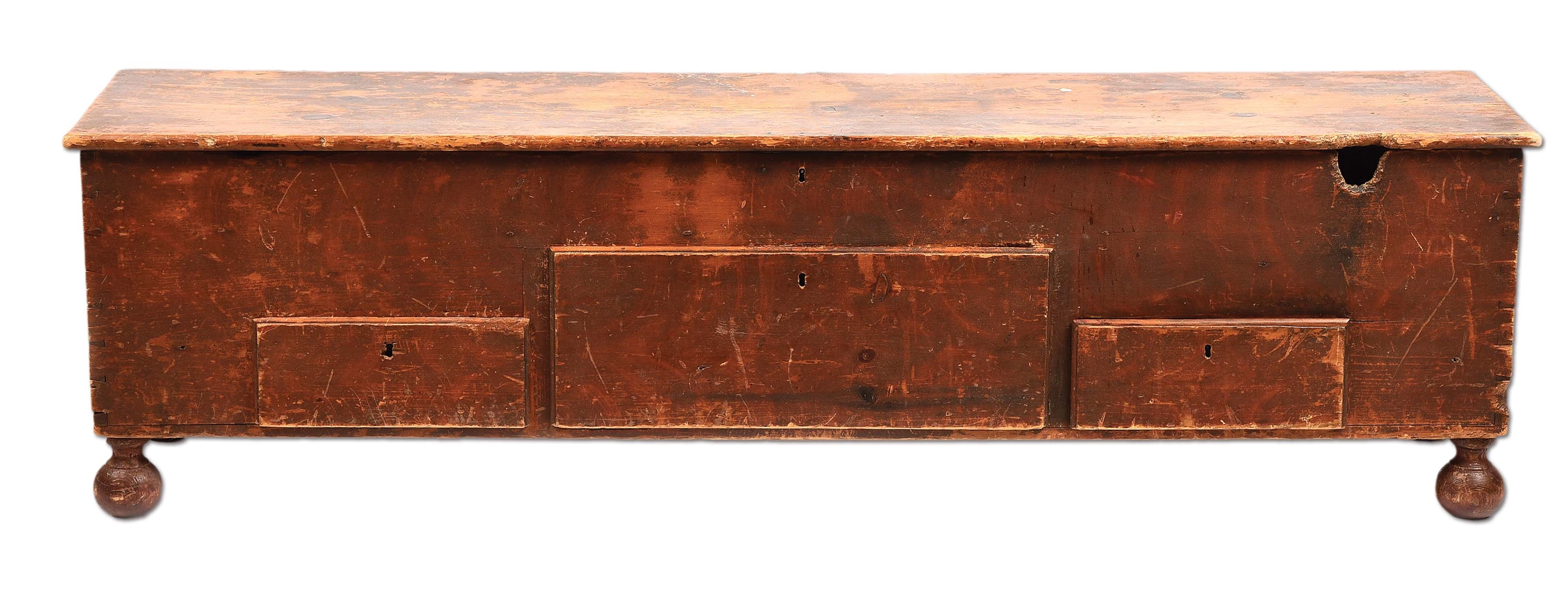 RARE PERIOD PAINT-DECORATED WEST VIRGINIA LONGRIFLE STORAGE CHEST, ONLY EXAMPLE EXTANT.