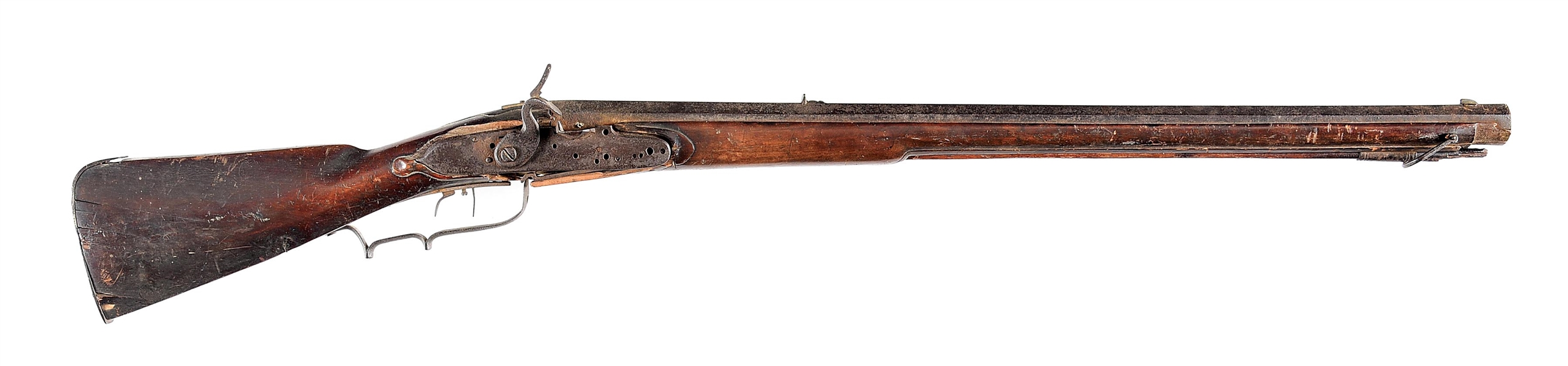 (A) AN AS FOUND 17TH CENTURY SNAPHAUNCE RIFLE CONVERTED TO FLINTLOCK, OF CONTINENTAL FORM.