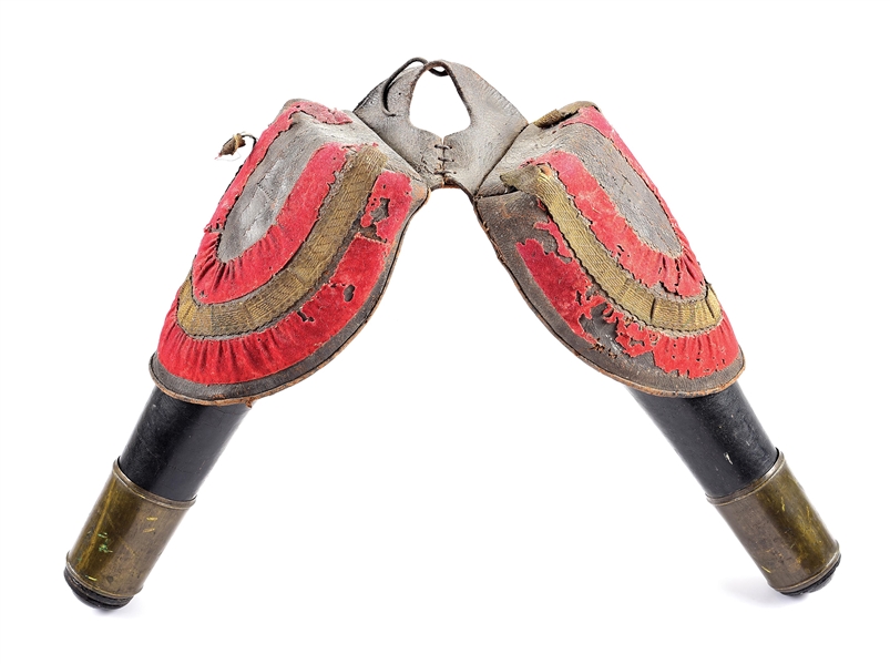 PAIR OF EARLY 19TH CENTURY FRENCH NAPOLEONIC LEATHER SADDLE HOLSTERS.