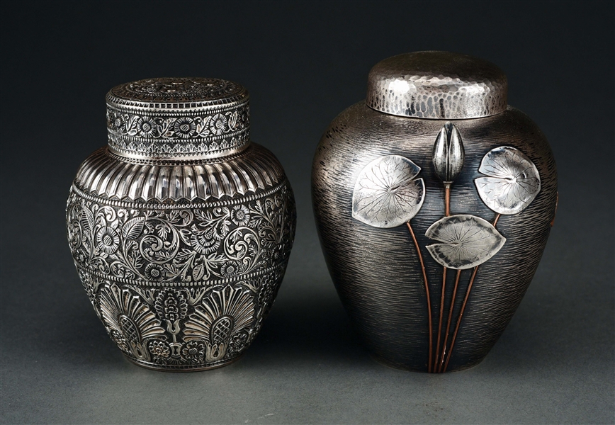 TWO WHITING STERLING TEA CADDIES.