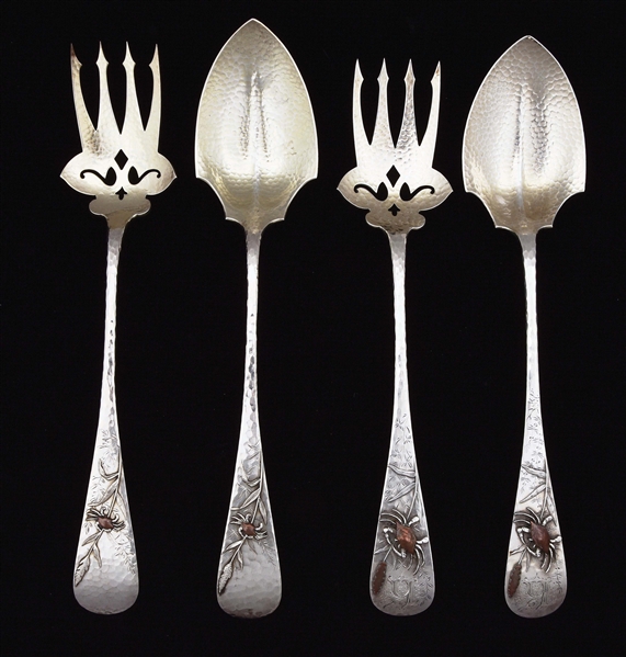 TWO PAIRS OF AMERICAN MIXED METAL SALAD SERVERS.