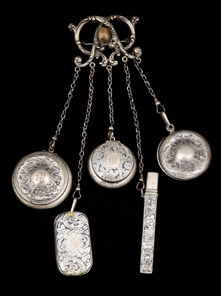 STERLING SILVER CHATELAIN AND ACCESSORIES.