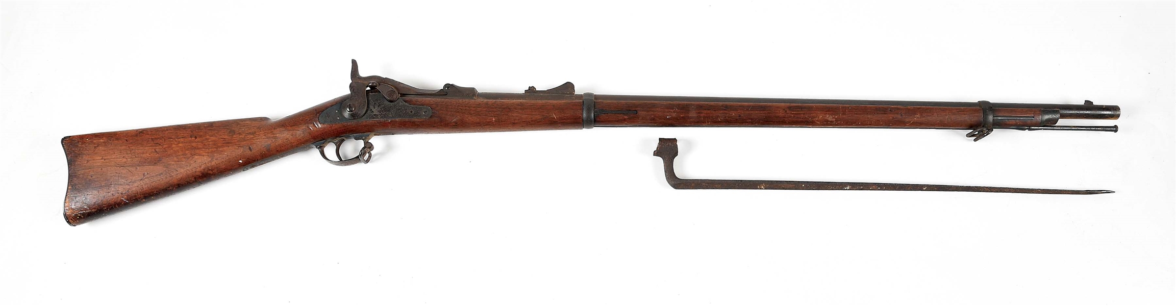 (A) SPRINGFIELD TRAPDOOR RIFLE WITH RELIC BAYONET