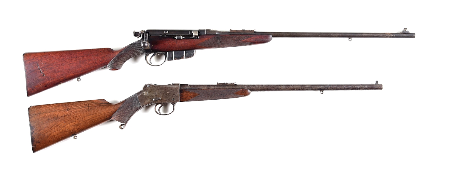 (C) LOT OF 2: (A) BRITISH NO. 3 S.R. LEE METFORD BOLT ACTION SPORTING RIFLE AND (B) ARMY AND NAVY MARTINI SINGLE SHOT RIFLE.