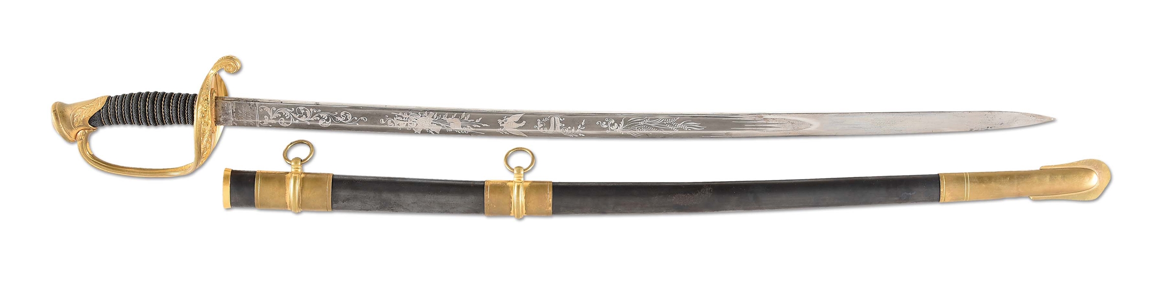 US CIVIL WAR AMES M1850 FOOT OFFICER’S SWORD WITH METAL SCABBARD.