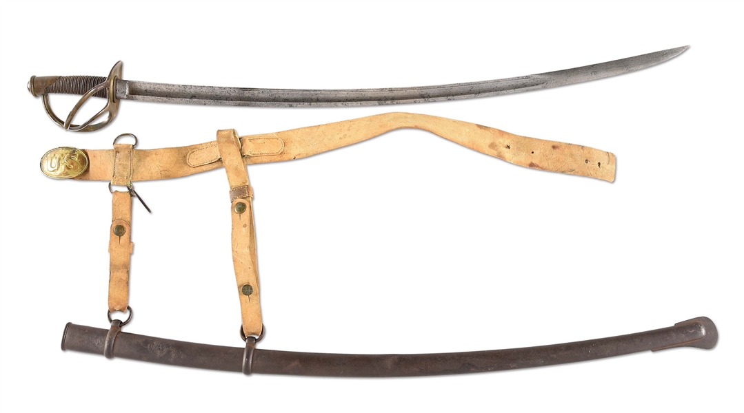 AMES MODEL 1840 HEAVY CAVALRY SABER AND SCABBARD WITH PATTERN 1841 DRAGOON SABER BELT.