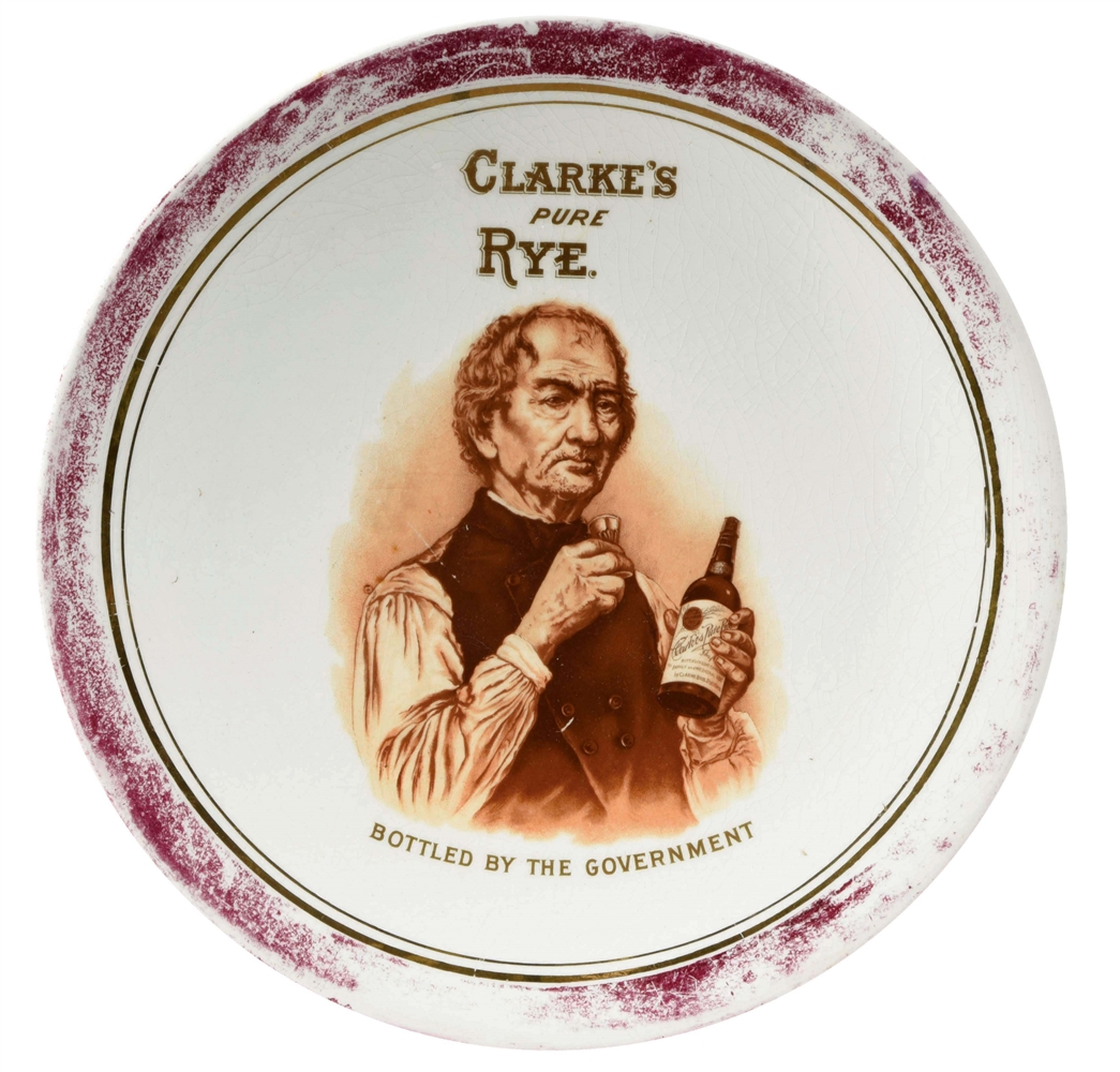 ORIGINAL ADVERTISING PLATE FOR CLARKES PURE RYE.