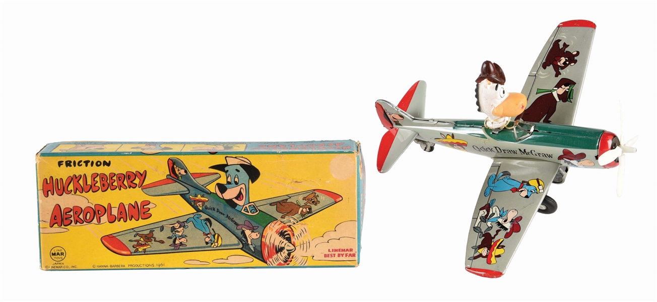 LINEMAR TIN LITHO FRICTION QUICK DRAW MCGRAW AIRPLANE TOY.