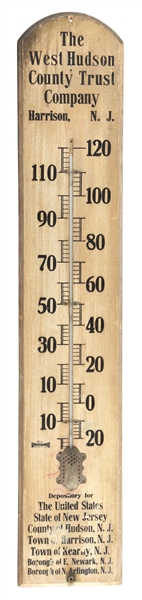 WEST HUDSON TRUST COMPANY WOODEN THERMOMETER.