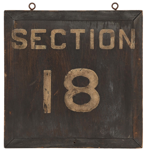 SECTION 18 & 19 HAND PAINTED WOODEN TRAIN PLATFORM SIGN. 