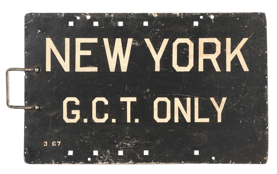 PAINTED METAL G.C.T. TRAIN ANNOUNCEMENT SIGN FOR NEW YORK CITY & 125TH ST.