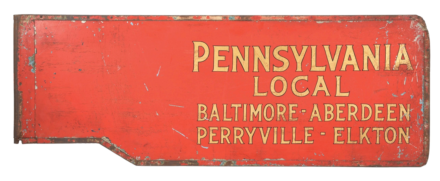 PENNSYLVANIA RAILROAD HAND PAINTED METAL STATION GATE SIGN.