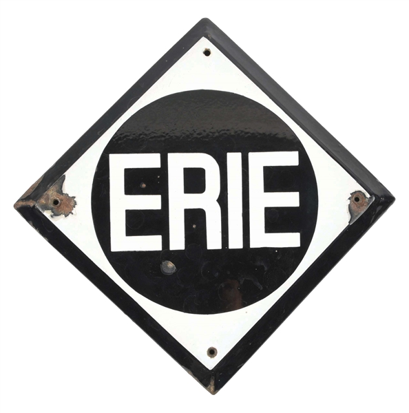 ERIE PORCELAIN STATION SIGN.