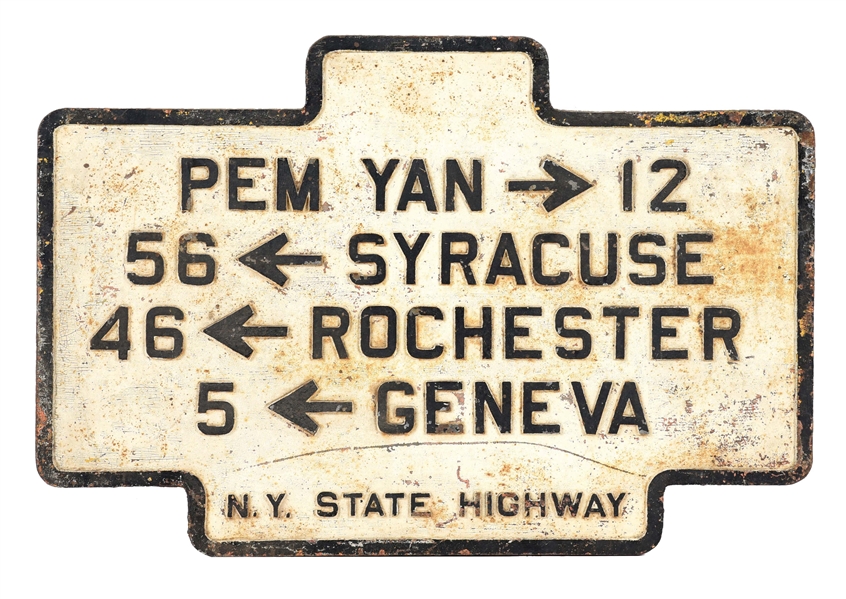 NEW YORK STATE CAST IRON HIGHWAY SIGN.