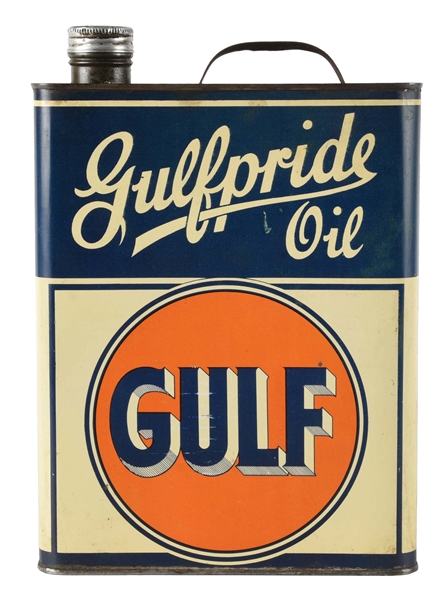 GULF GULFPRIDE MOTOR OIL ONE GALLON FLAT CAN. 