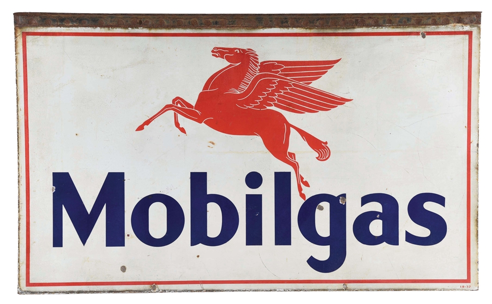 MOBILGAS PORCELAIN SERVICE STATION SIGN W/ PEGASUS GRAPHIC. 