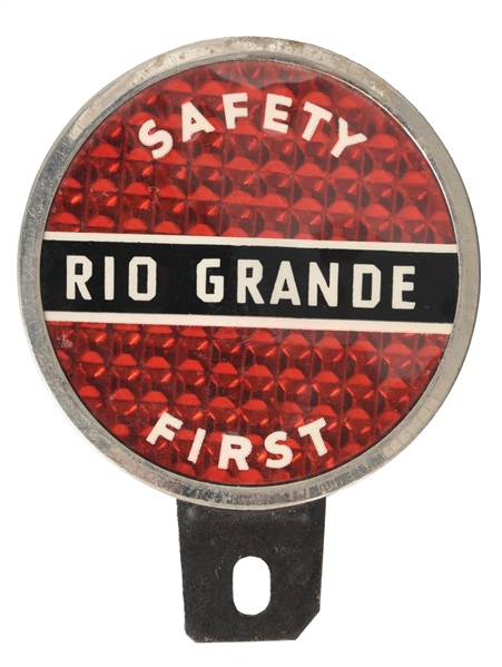 RARE RIO GRANDE SAFETY FIRST REFLECTIVE LICENSE PLATE TOPPER.