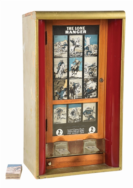 2¢ EXHIBIT SUPPLY CO. CARD DISPENSER WITH LONE RANGER POSTCARDS.
