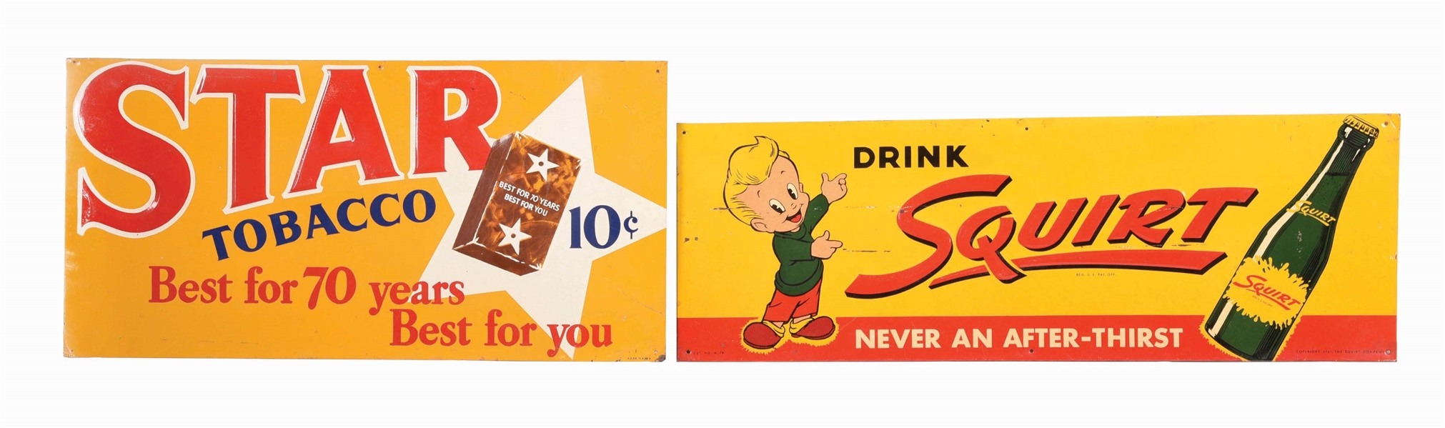 LOT OF 2: SINGLE-SIDED TIN ADVERTISING SIGNS.