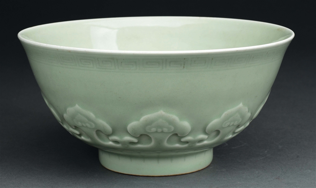 CHINESE EMBOSSED GREEN BOWL.
