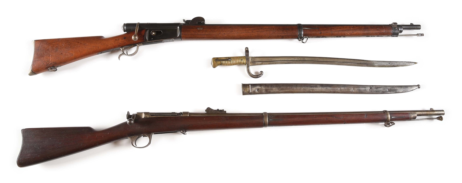 (A) LOT OF 2: SWISS VETTERLI AND REMINGTON-LEE 1885 BOLT ACTION RIFLES.