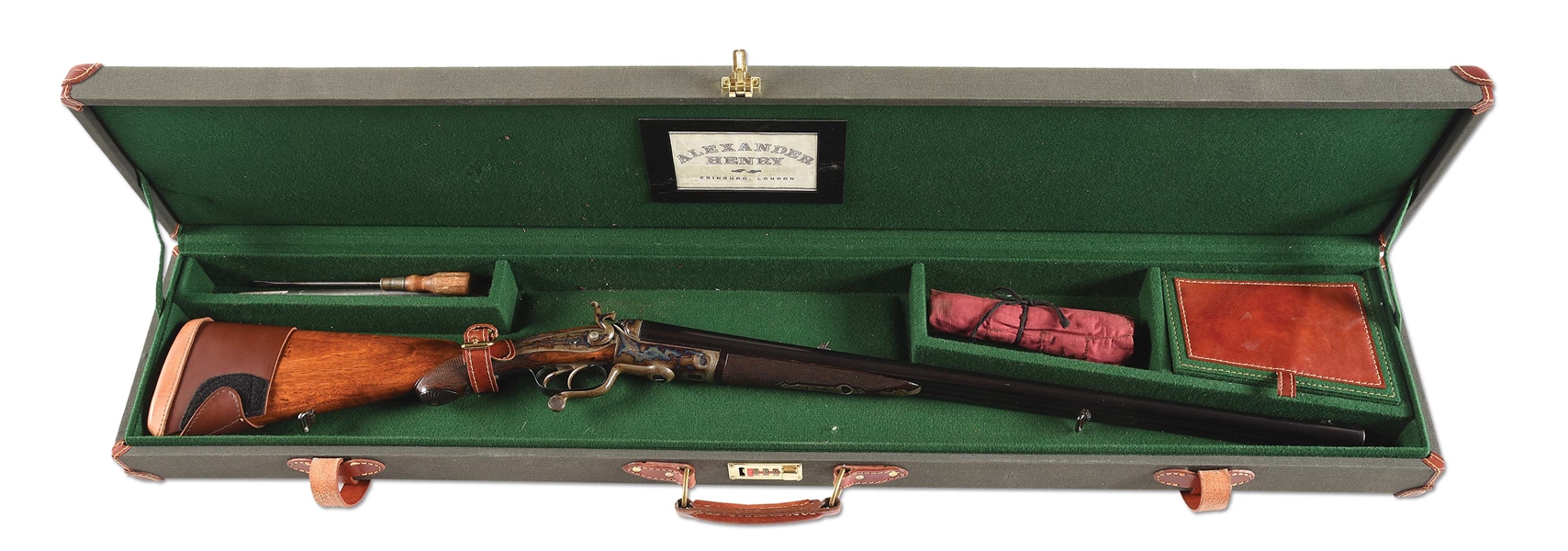 (C) CASED J.W. TOLLEY AND ALEX HENRY HAMMER DOUBLE RIFLE.