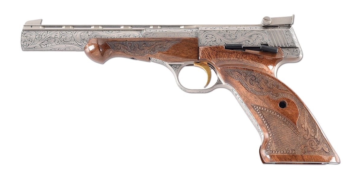 (M) FINE & SCARCE NUMBER 25 OF 60 BROWNING MEDALIST SEMI-AUTOMATIC PISTOL ENGRAVED BY MASTER ENGRAVER ROCCO CAPECE.