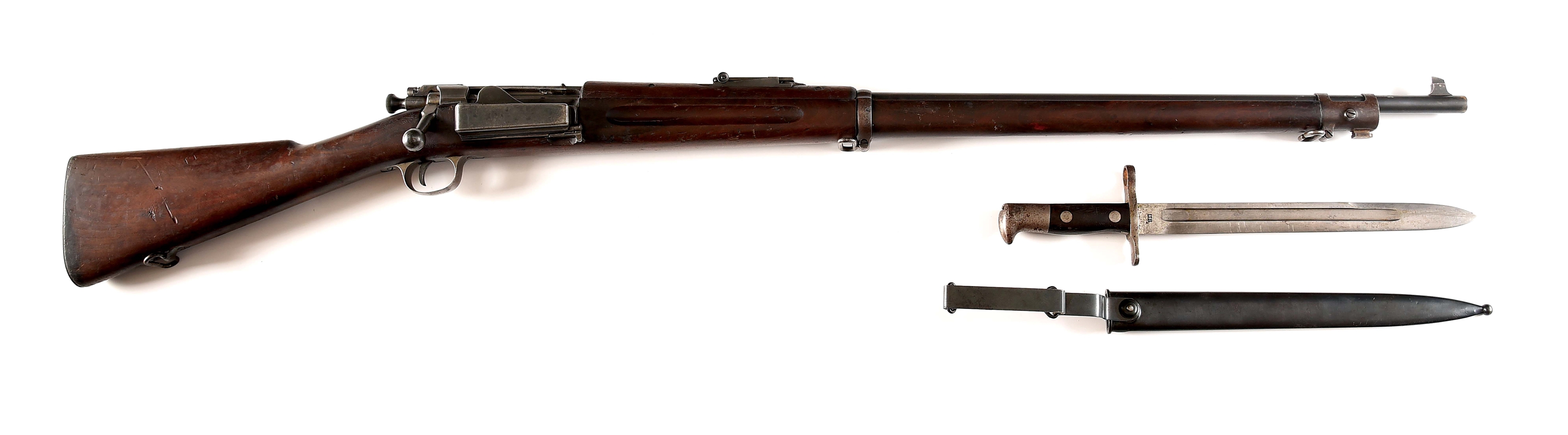 (C) SPRINGFIELD MODEL 1898 BOLT ACTION RIFLE WITH BAYONET.