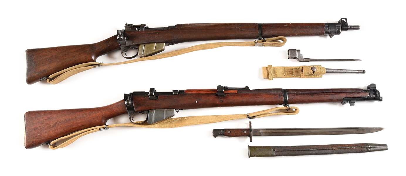 (C) LOT OF 2: NO. 4 MK1 ENFIELD AND LITHGOW NO.1 MK III BOLT ACTION RIFLES WITH BAYONETS.