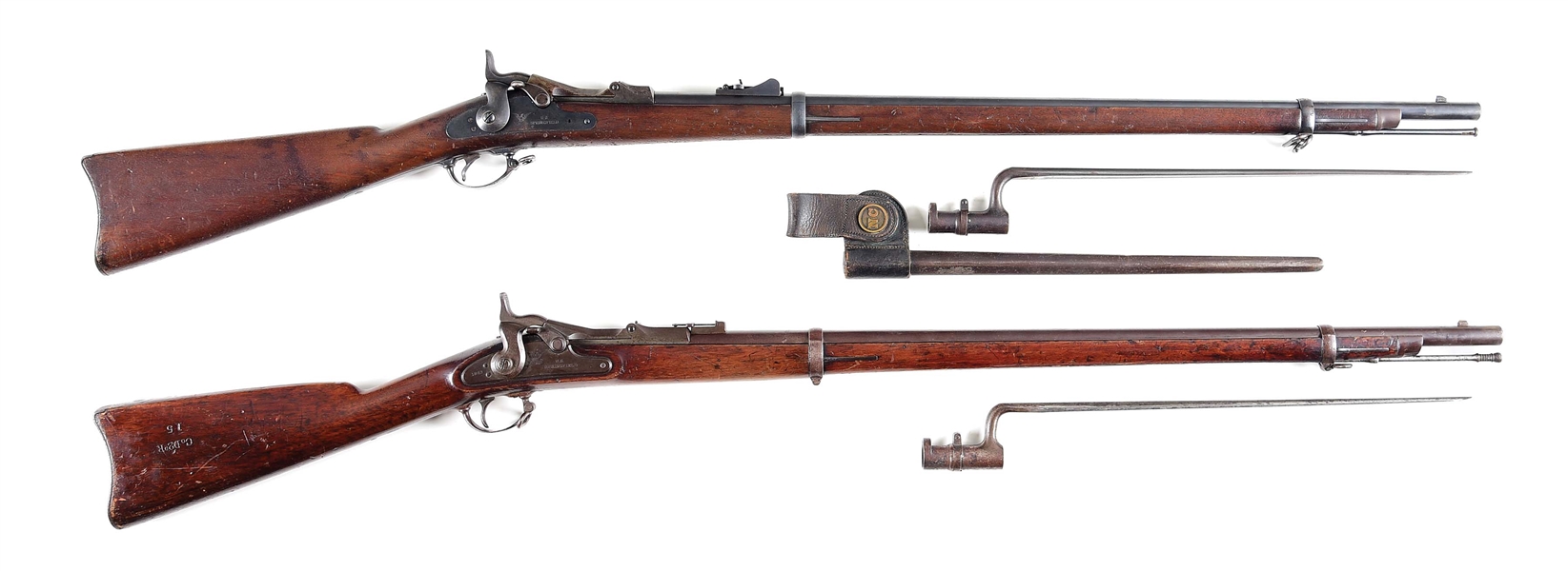 (A) LOT OF 2: SPRINGFIELD MODEL 1873 TRAPDOOR AND SPRINGFIELD 1869 TRAP DOOR SIGNLE SHOT RIFLES