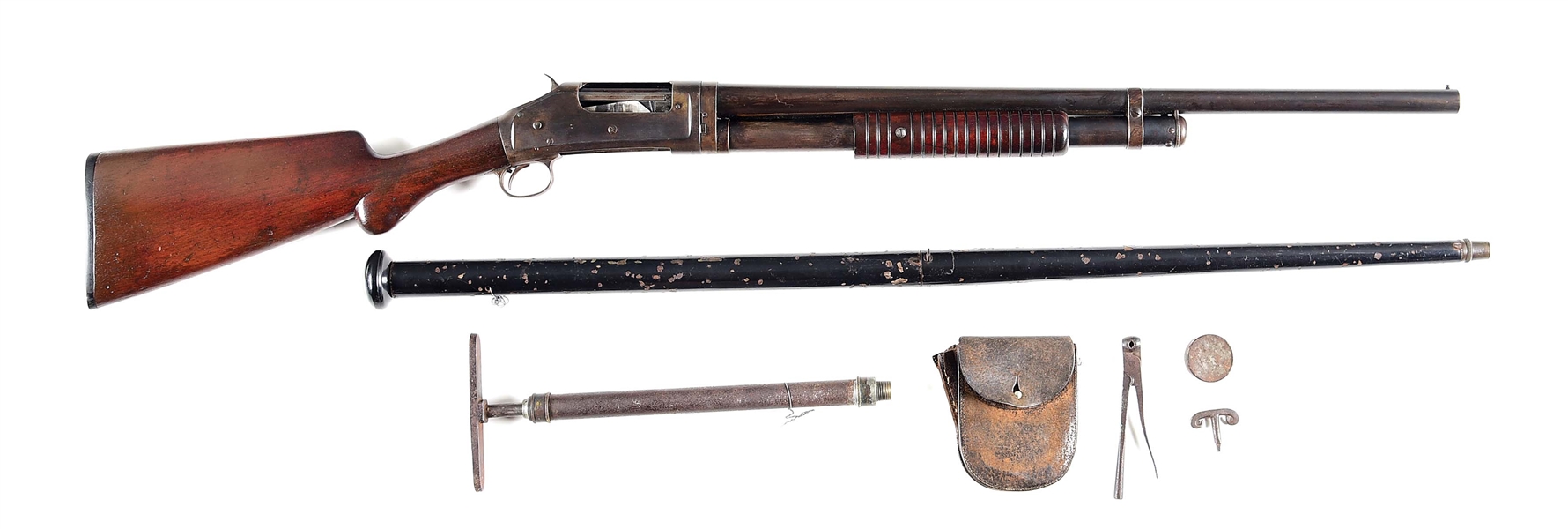(C) LOT OF 2: WINCHESTER 1897 SLIDE ACTION SHOTGUN AND AIR CANE GUN