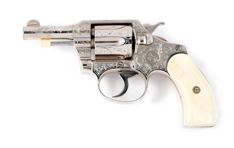 (C) CUSTOM ENGRAVED & NICKEL PLATED COLT POCKET POSITIVE DOUBLE ACTION REVOLVER.