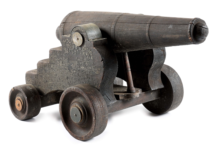 19TH CENTURY FOLK ART CARVED WOODEN CANNON