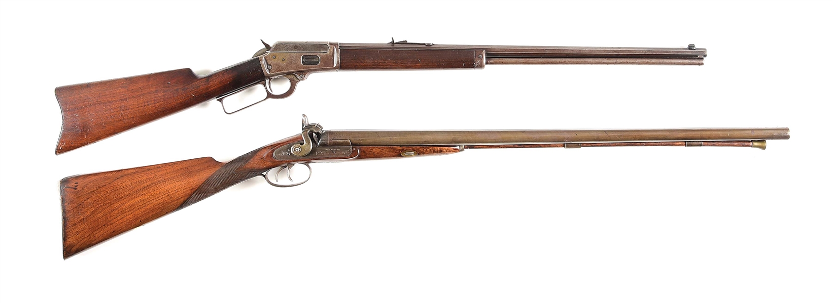 (C) LOT OF 2: MARLIN MODEL 1894 LEVER ACTION RIFLE AND H&J.W. KING SIDE BY SIDE PERCUSSION SMOOTHBORE.