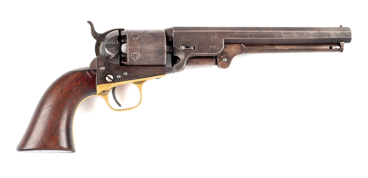 (A) INTERESTINGLY MARKED COLT 1851 NAVY PERCUSSION REVOLVER CUT FOR SHOULDER STOCK WITH CASE.