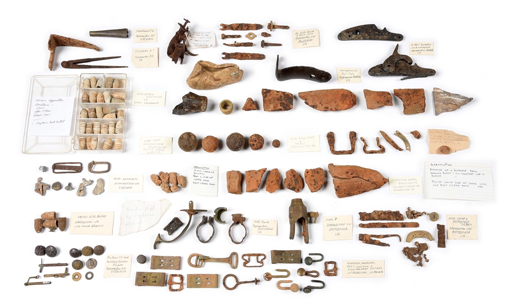 LARGE LOT OF CIVIL WAR RELICS RECOVERED FROM APPOMATTOX 